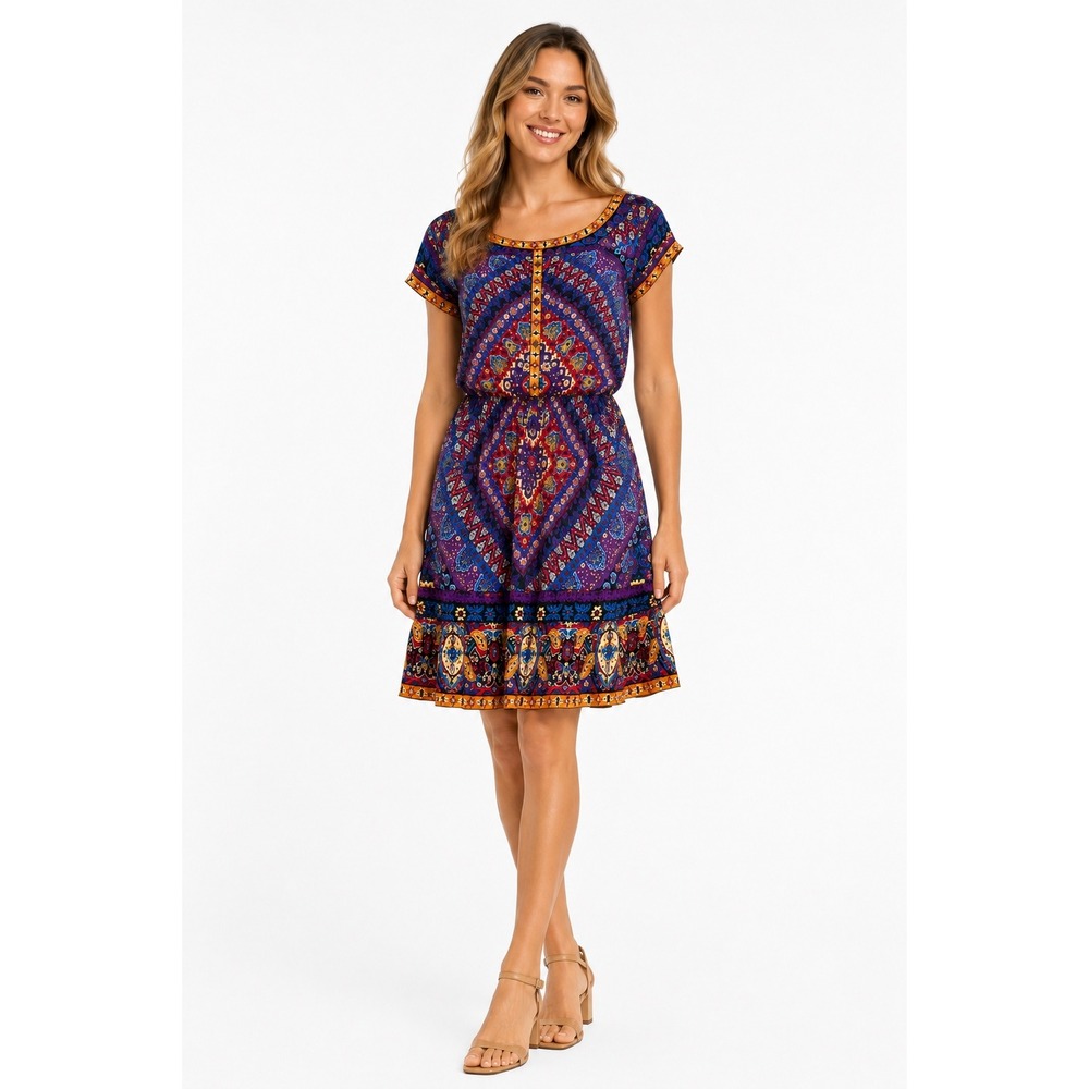 Rampage Y2K Boho Paisley Medallion Mini Dress Womens M Purple Festival Retro